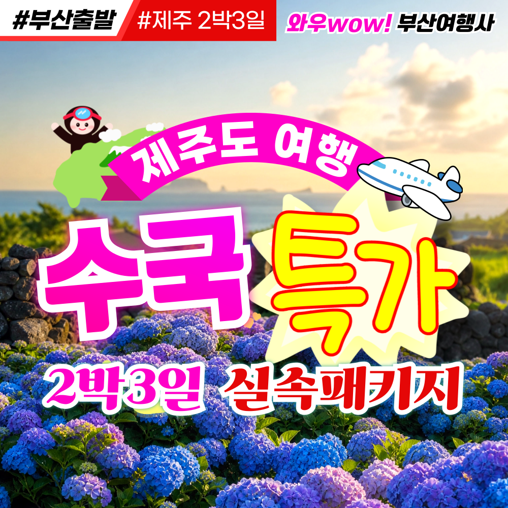 [제주도] 실속 특가!!  제주 꽉찬 2박3일 조석 수국여행!!